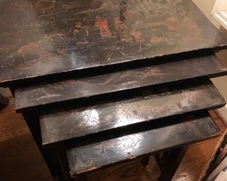 Antique Chinoiserie lacquer nesting table, $50
