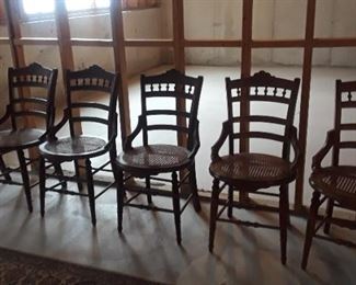 Set of 6 victorian walnut, cane bottom dining chairs. 