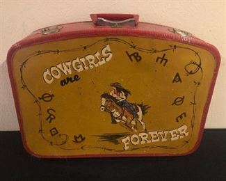 Vintage Suitcase with “Cowgirls Are Forever” Painting