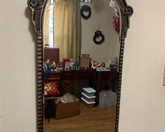 Antique wall mirror with etched detail