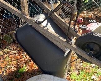 Plastic and wood wheelbarrow