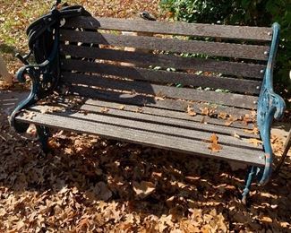 Metal and wood park bench