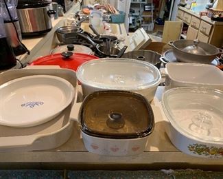 Large assortment of corning ware cookware with glass lids