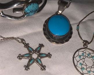 Southwestern turquoise and Sterling Silver Jewelry. Navajo Bracelet is hallmarked Wilson Begay