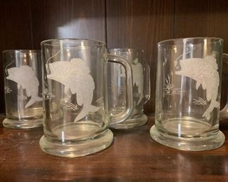 Fish themed etched glass mugs