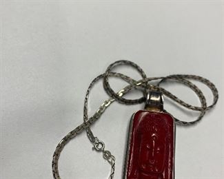 Carved coral & sterling silver necklace