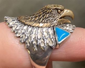 Hallmarked Navajo Ted Ott Sterling silver and turquoise ring