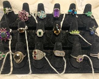 Sterling silver rings with rubies, topaz, sapphires, garnet, amethyst, peridot, emeralds, and more