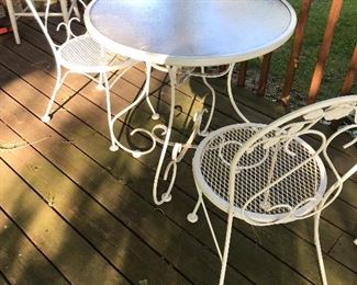 Cast Iron White Cafe Set table and two chairs