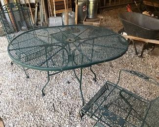Cast Iron Green Patio Table with two chairs