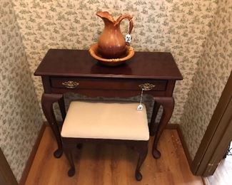 Vanity Table with Haeger Pitcher & Bowl