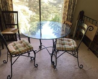 Black Iron and Glass Cafe Table and 2 Chairs