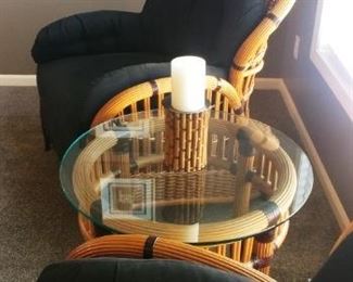 Rattan chairs and end table