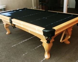 Olhausen Eclipse Pool Table in blonde maple with black leather pockets and matching black felt! (Professional Pool Table mover resource available for a fee)