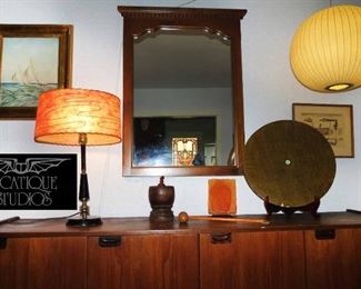 Nelson Ball Bubble Pendant for Herman Miller.. MCM Table Lamp with fiberglass shade..MCM Credenza/Console..