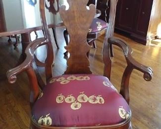 $475 each Stickley dining chairs with Gretchen Ballinger burgundy silk fabric with 24k gold apple accents