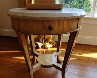 $500 for pair Kreiss Collection pair of Travertine top end tables with bear feet