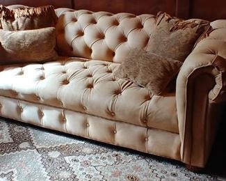 $900 Handmade Valentino deep tufted sofa, nubuck leather
Rug not for sale.