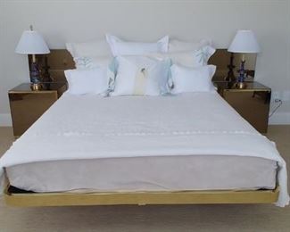 $250 Ello mirror and brass platform bed