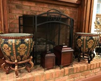 Pair of large fishbowls on stands