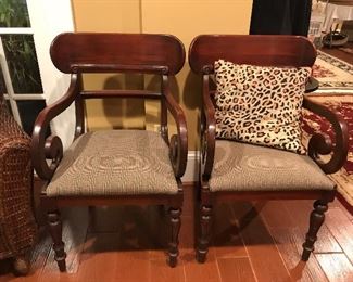Pair of lovely wood scroll arm chairs.