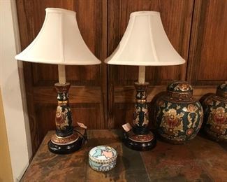 Pair of lamps & Tiffany &Co. Ceramic world map box