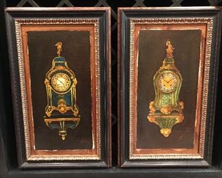 Wall clock  pair of paintings