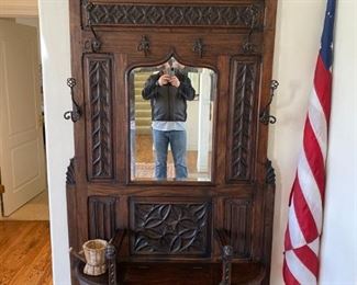 European Oak Carved Hall tree