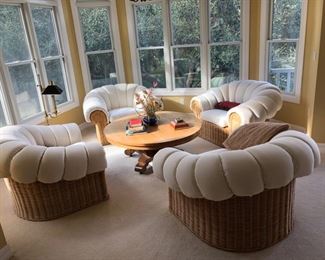 Four wicker Upholstered Armchairs
