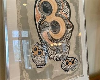 Signed and numbered ‘Three Owls’ etching by artist Motoi Oi.  