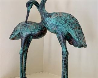 Pair of bronze cast cranes