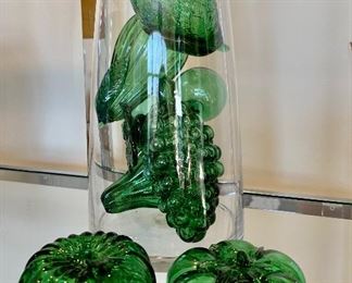 Vintage green blown glass fruit