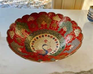 Selection of porcelain, brass and cloisonne bowls and dishes