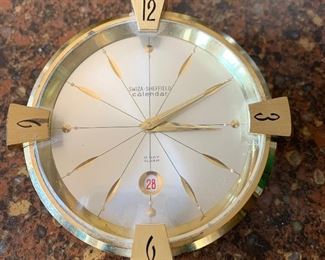 Vintage Swiza Sheffield Brass Calendar Paperweight Alarm Clock