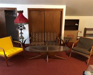 Mid Century Modern Adrian Pearsall "Jacks" Coffee & Pair of Side Tables ( Excellent Condition), Love Seat, Chairs, Ornate Lamp