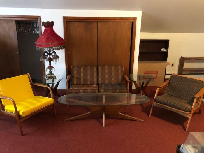 Mid Century Modern Adrian Pearsall "Jacks" Coffee & Pair of Side Tables ( Excellent Condition), Love Seat, Chairs, Ornate Lamp
