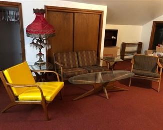 Mid Century Modern Adrian Pearsall "Jacks" Coffee & Pair of Side Tables ( Excellent Condition), Love Seat, Chairs, Ornate Lamp