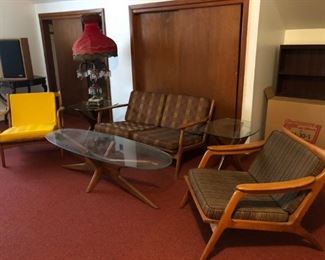 Mid Century Modern Adrian Pearsall "Jacks" Coffee & Pair of Side Tables ( Excellent Condition), Love Seat, Chairs, Ornate Lamp
