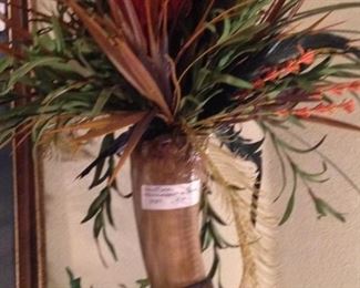 One of two greenery & feathered arrangement