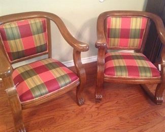 Custom upholstered antique chairs (One is a rocker.)