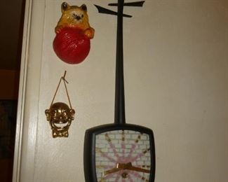 Guitar clock, string holder,brass wall decor