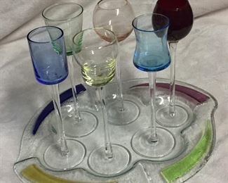 Glass Tray with Unique Small Glasses