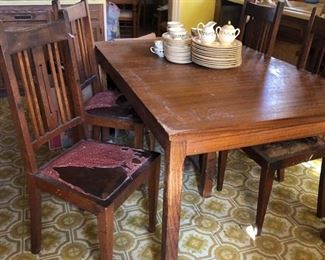Antique farmhouse table and chairs 