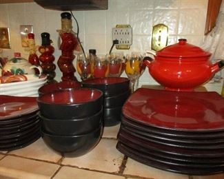 dark red kitchen dishes