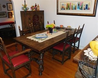 antique dining set with matching hutch, side board and side table