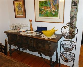antique dining set with matching hutch, side board and side table
