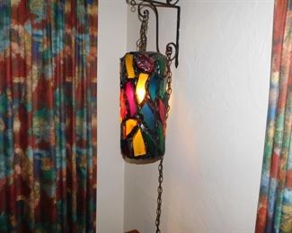 vintage multi color glass swag lamp