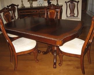 Dining Table with Six Chairs, Two Leaves & Pads...