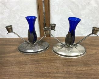 LAN734: Mid-Century Modern Blue Glass and Silver Plate Candle Sticks https://www.ebay.com/itm/123993133272