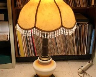 LAN740: Hand painted vintage glass and brass lamp - Only available offline at office